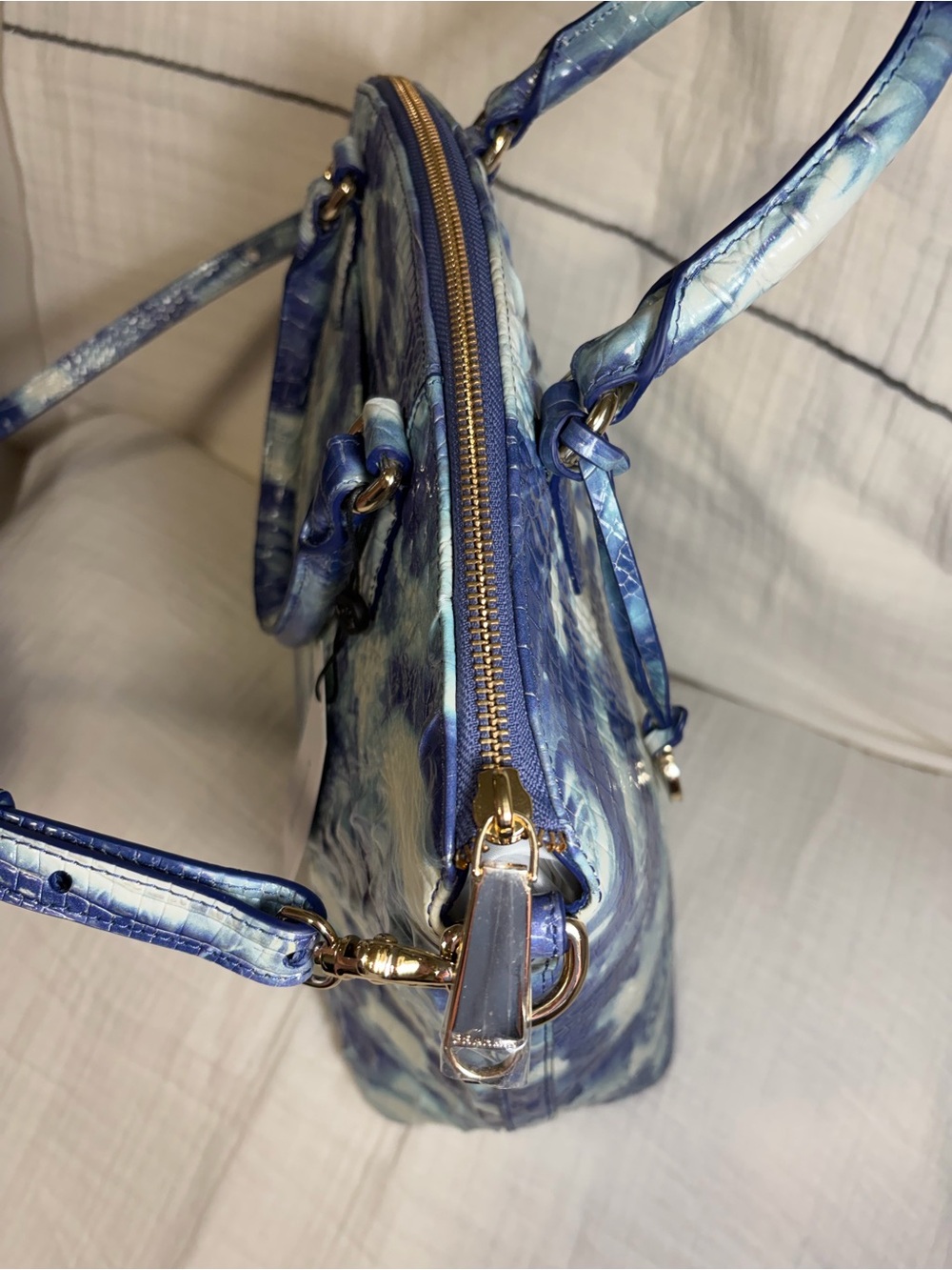 Brahmin Large Duxbury Satchel Marbled Blue Melbourne Leather Croco Embossed NWT - Picture 7 of 10
